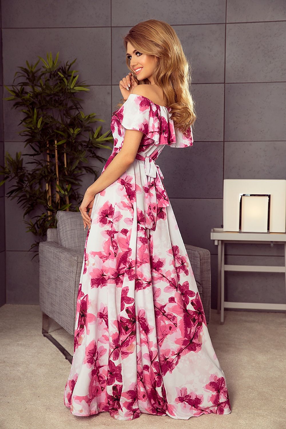  Sukienka Model 194-2 Pink Flowers - Numoco 