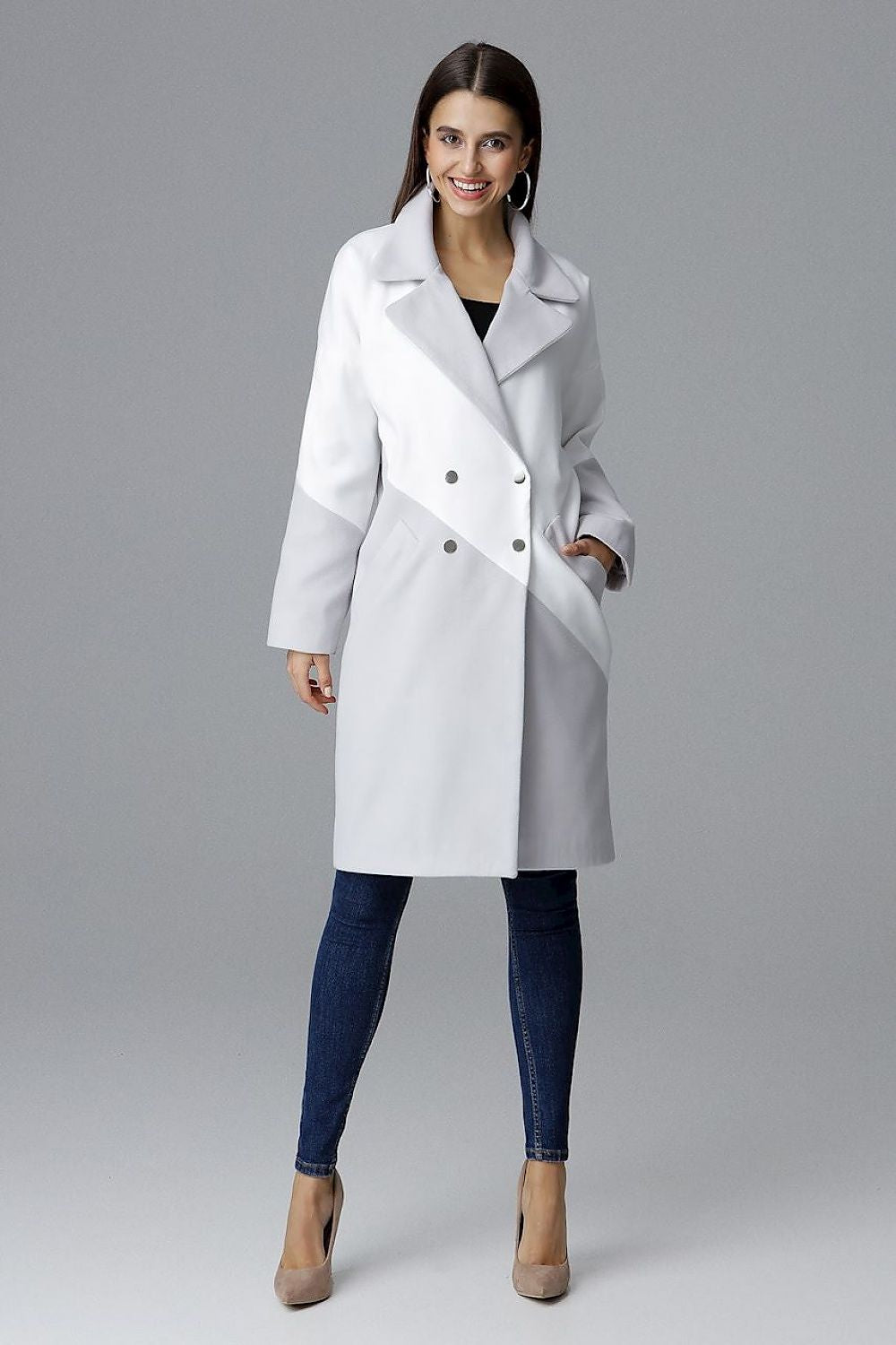   Płaszcz Damski Model M626 Grey/White - Figl 