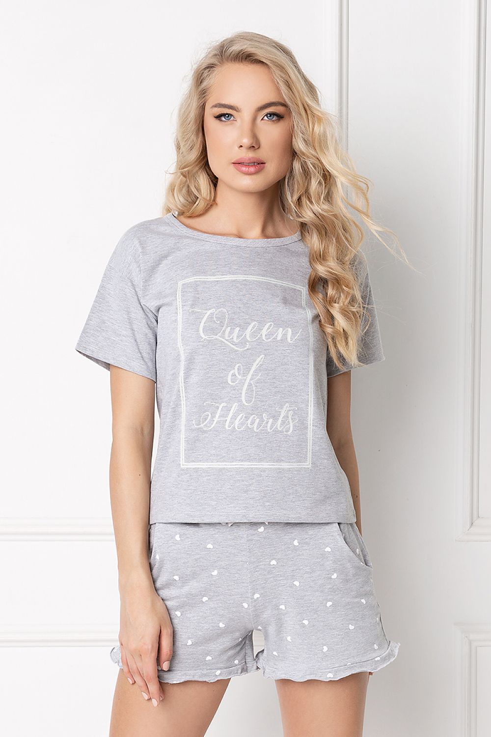  Piżama Damska Model Hearty Short Grey - Aruelle 
