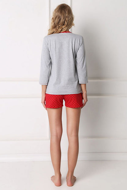 Piżama Damska Model Cookie Short Grey/Red - Aruelle 