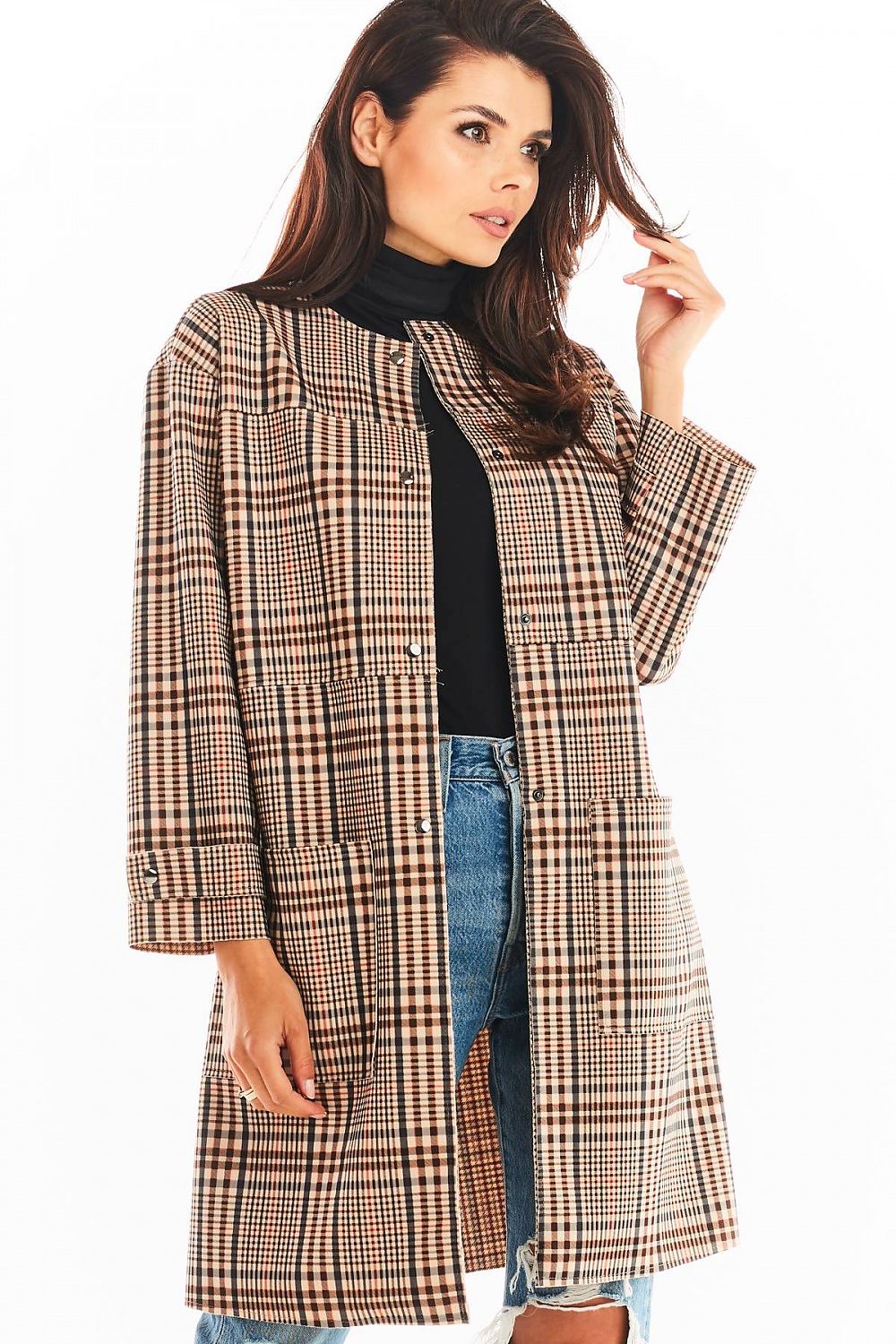   Płaszcz Damski Model A367 Brown Krata - awama 