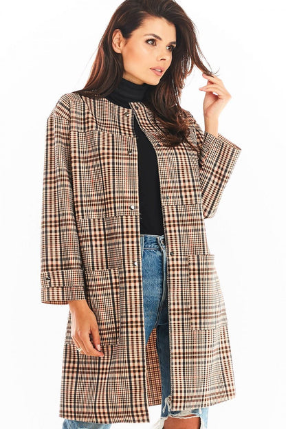   Płaszcz Damski Model A367 Brown Krata - awama 