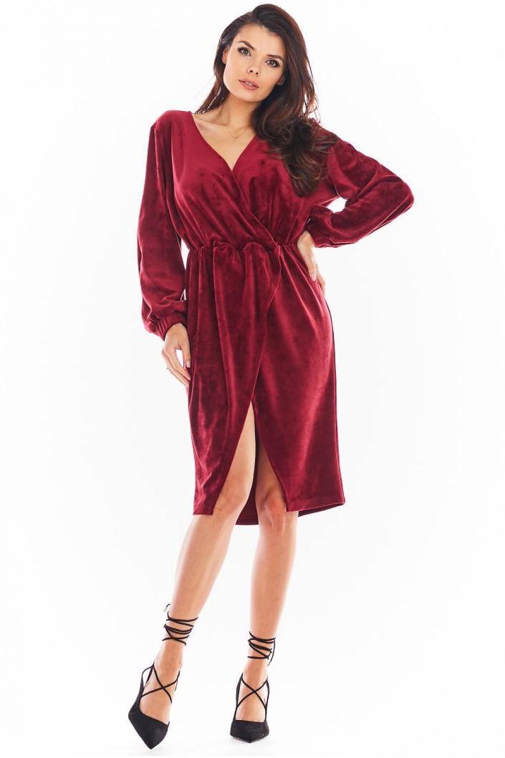  Sukienka Model A406 Welur Bordo - awama 