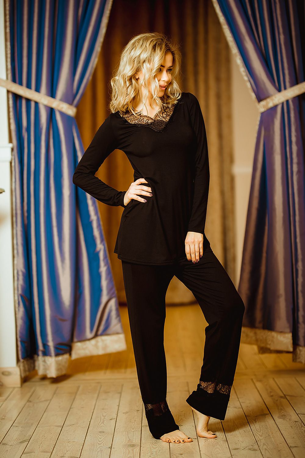  Piżama Komplet Model Kapas wiskoza Black - Kalimo 