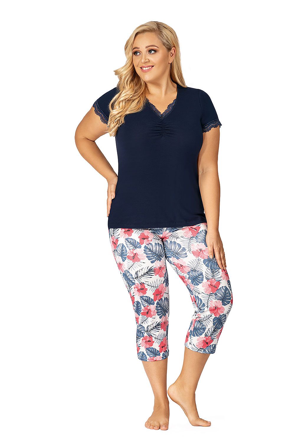  Piżama Damska Model Mila 3/4 Plus Navy - Donna 