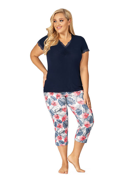  Piżama Damska Model Mila 3/4 Plus Navy - Donna 