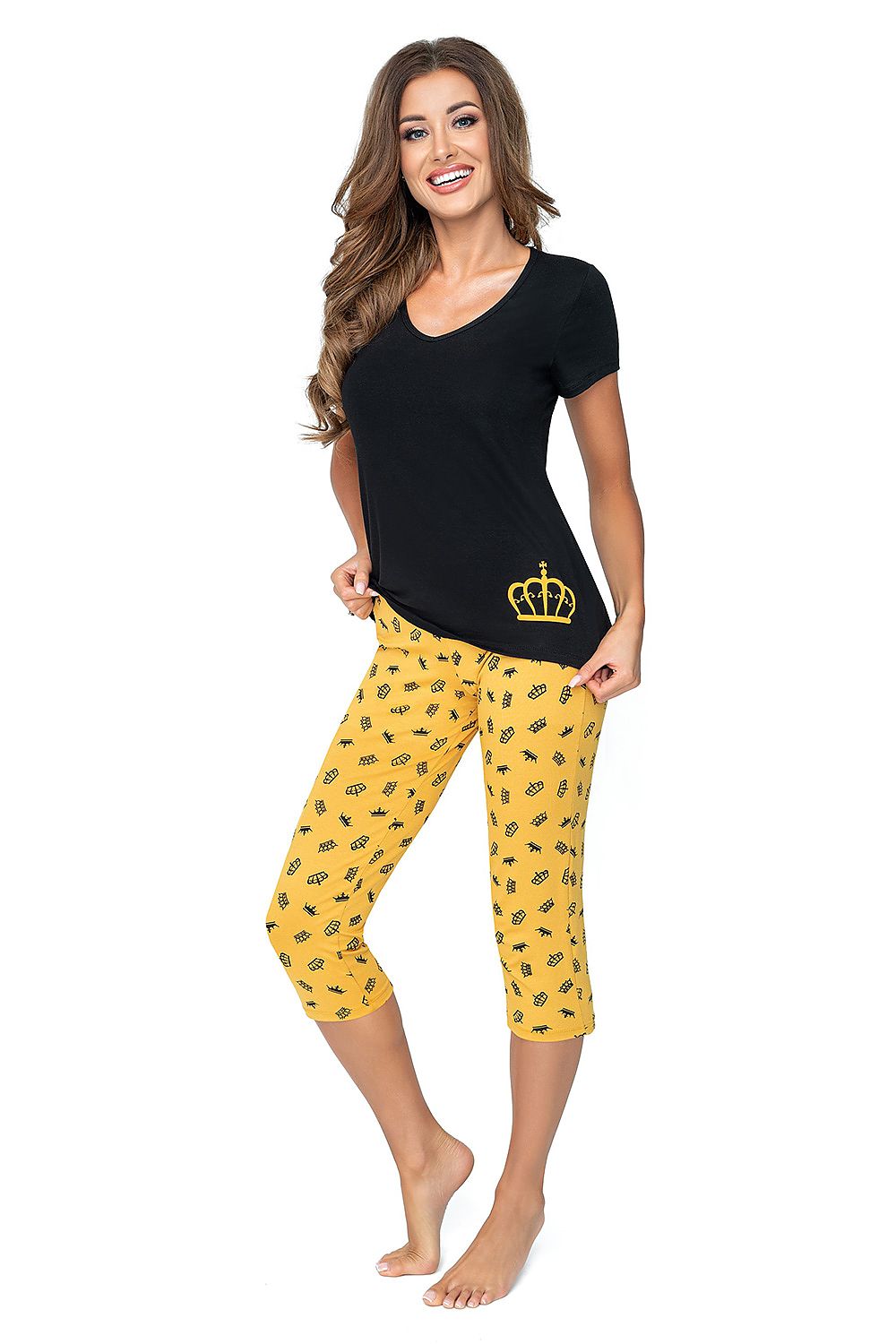  Piżama Damska Model Princessa 3/4 Black - Donna 