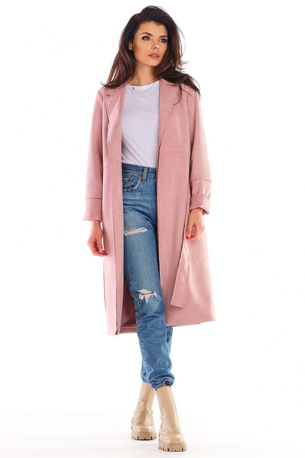   Płaszcz Damski Model A464 Powder Pink - awama 