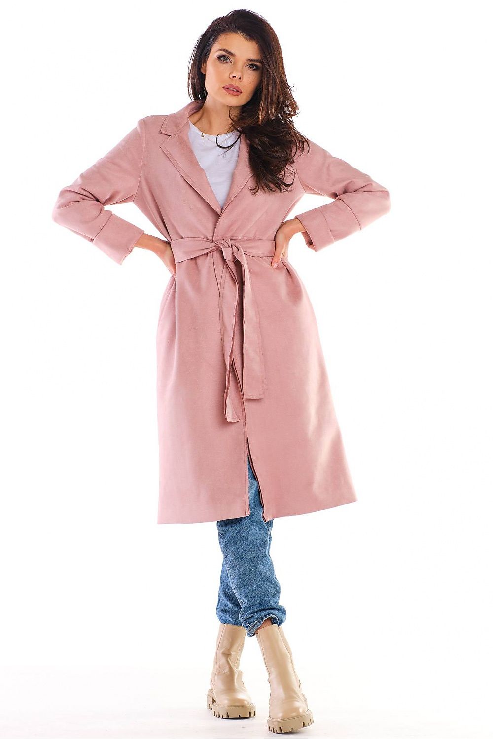   Płaszcz Damski Model A464 Powder Pink - awama 