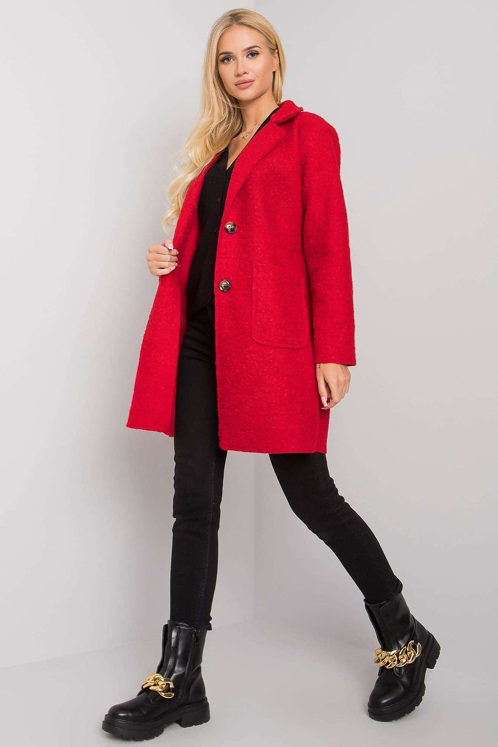  Płaszcz Damski Model TW-PL-BI-21717.40P Red - Och Bella 