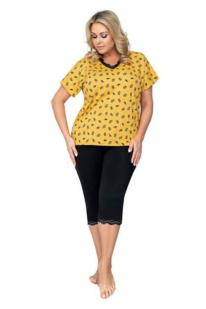   Piżama Damska Model Queen 3/4 Plus Size Musztard - Donna 