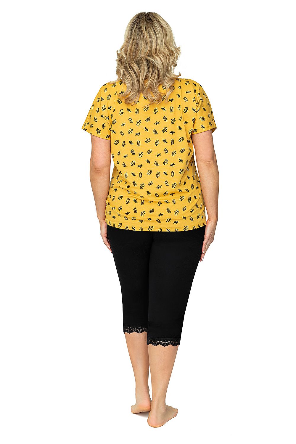   Piżama Damska Model Queen 3/4 Plus Size Musztard - Donna 