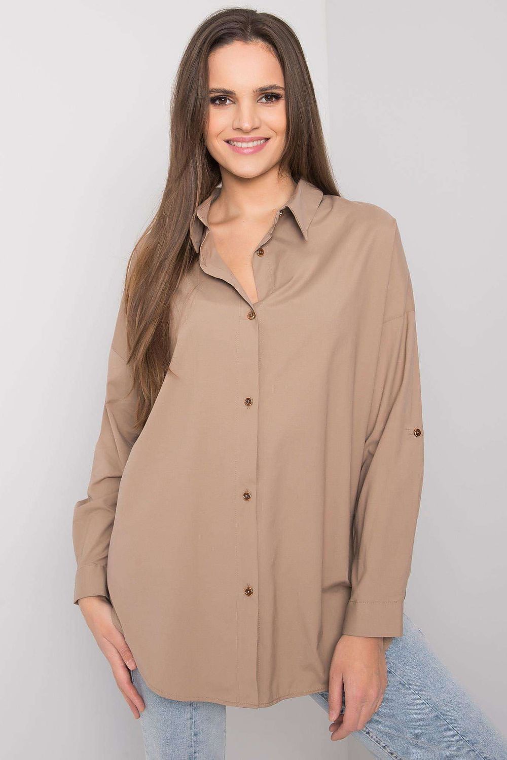   Koszula Damska Model EM-KS-004.42 Dark Beige - Ex Moda 