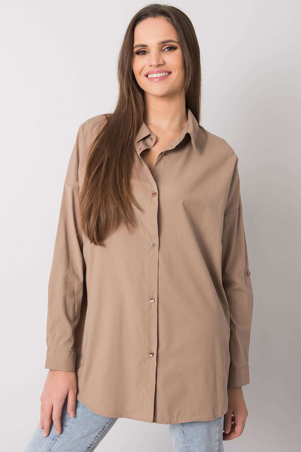   Koszula Damska Model EM-KS-004.42 Dark Beige - Ex Moda 