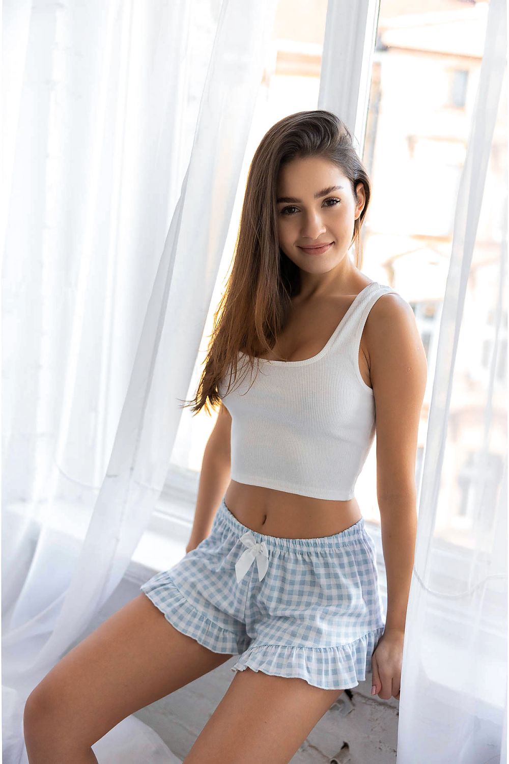  Piżama Damska Model Aileen Biały/Błękitny - Sensis 