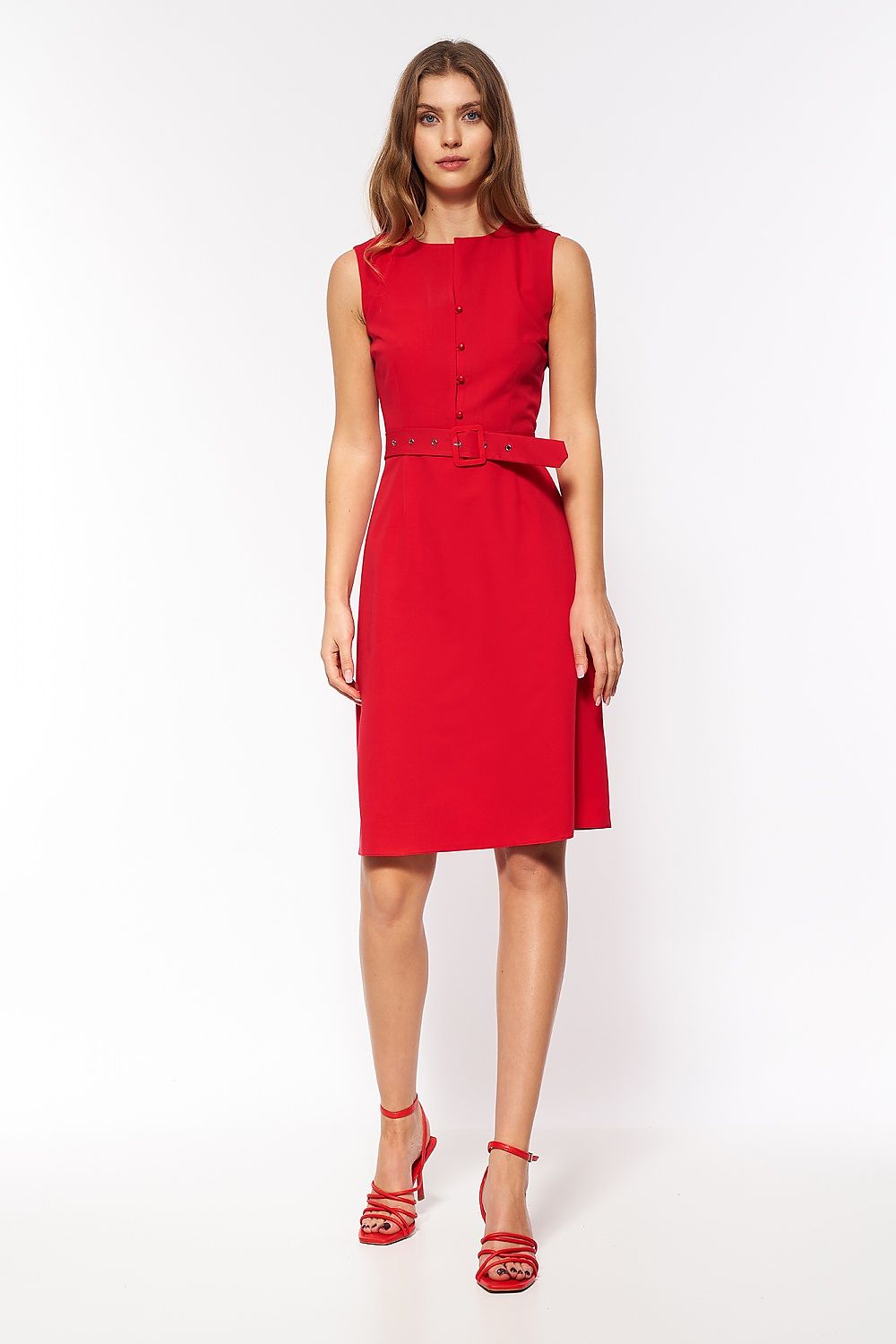  Sukienka Czerwona elegancka sukienka bez rękawów S200 Red - Nife 