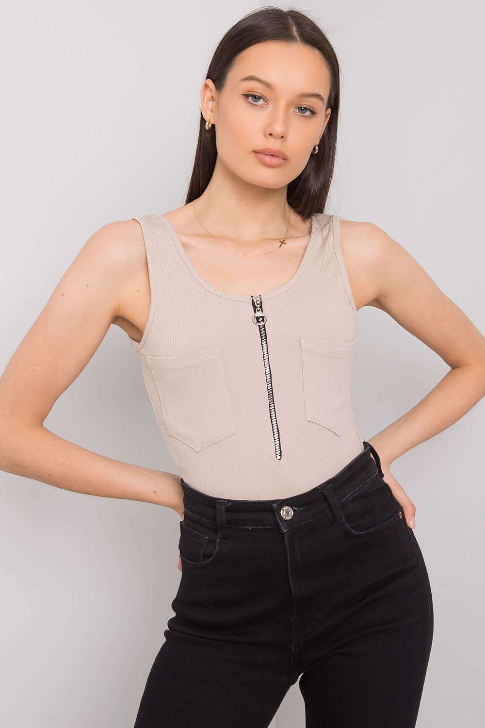  Koszulka Top MOdel DHJ-TP-13287.36P Beige - Italy Moda 