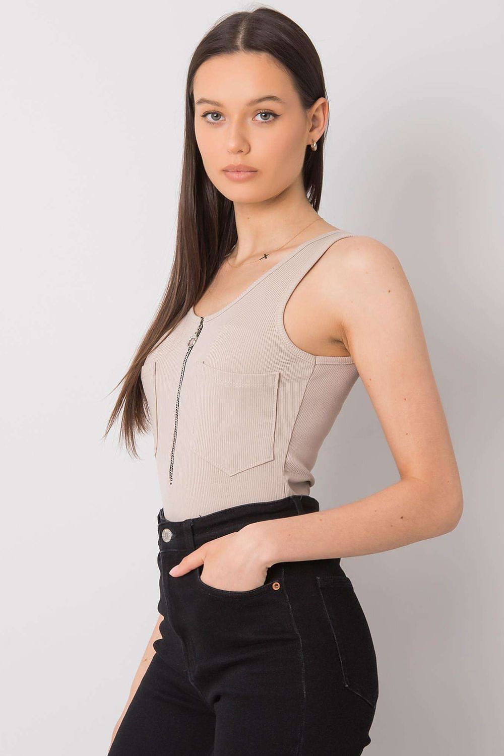  Koszulka Top MOdel DHJ-TP-13287.36P Beige - Italy Moda 