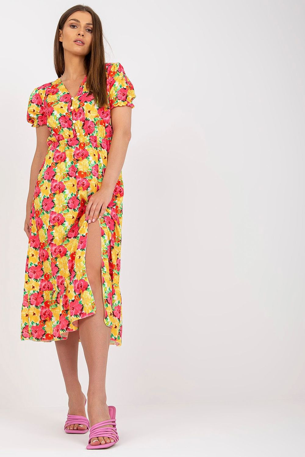  Sukienka Model DHJ-SK-7006-3.39 Yellow - Italy Moda 