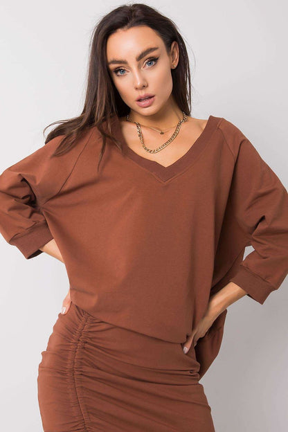   Bluza Damska Model RV-BL-5676.09 Dark Brown - Rue Paris 