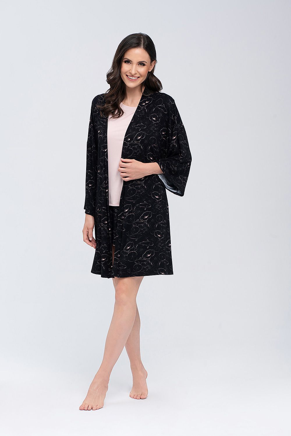  Szlafrok Damski Model Koi Beige/Black - Babella 