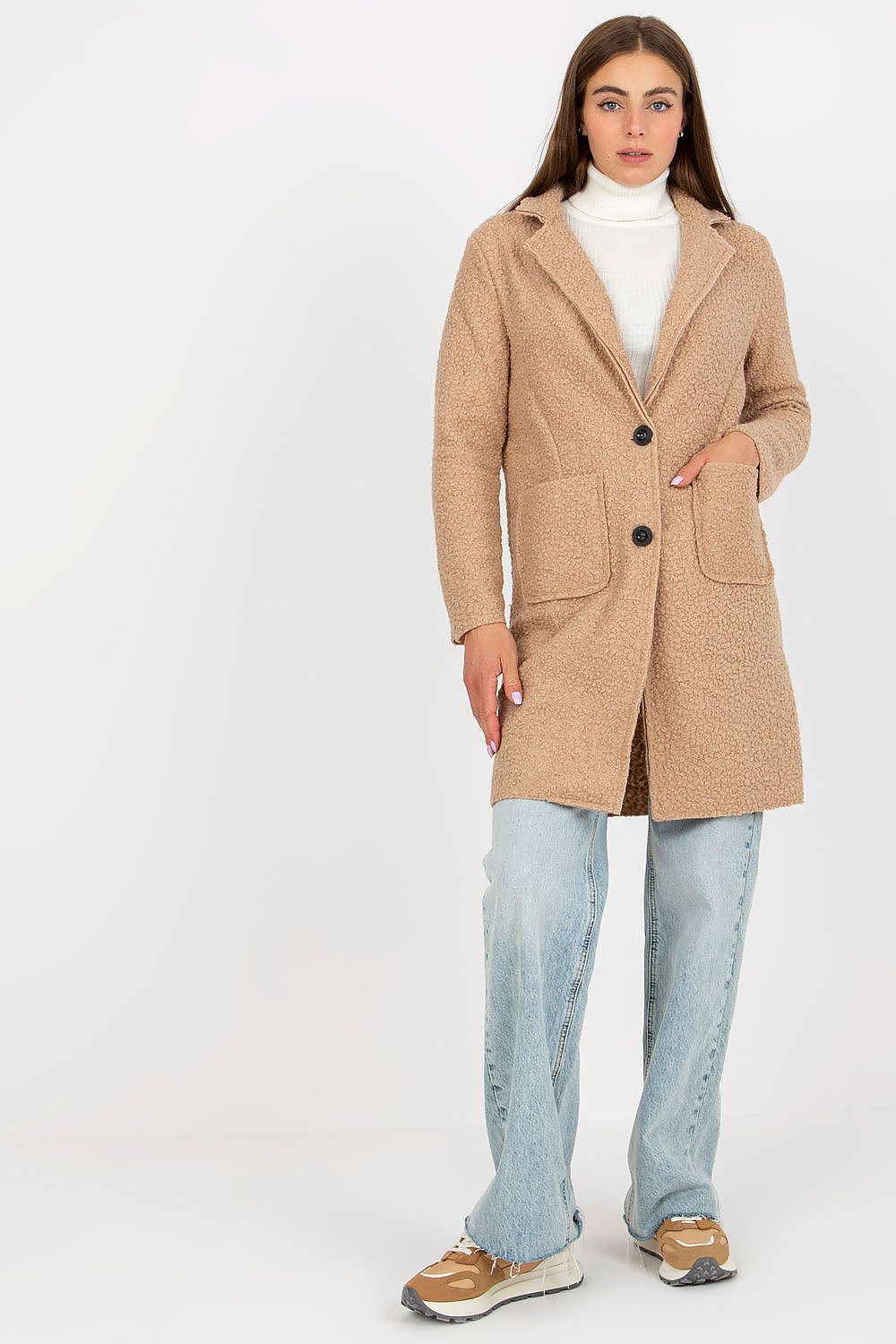   Płaszcz Damski Model TW-PL-BI-7372.18 Beige - Och Bella 
