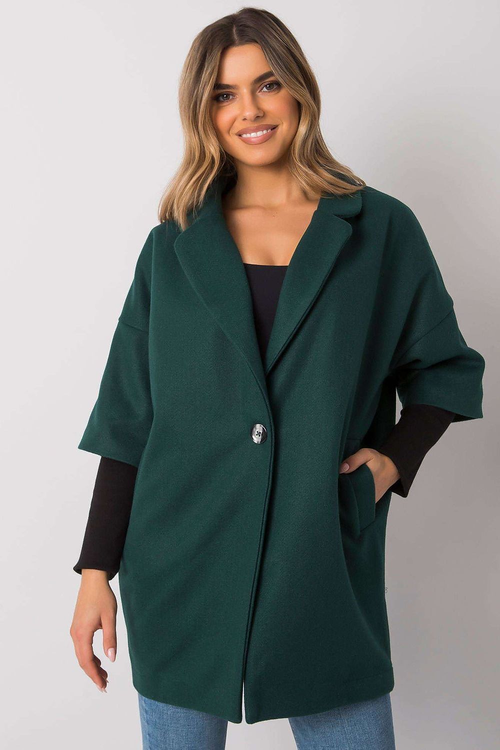   Płaszcz Damski Model CHA-PL-0409.30X Dark Green - Rue Paris 