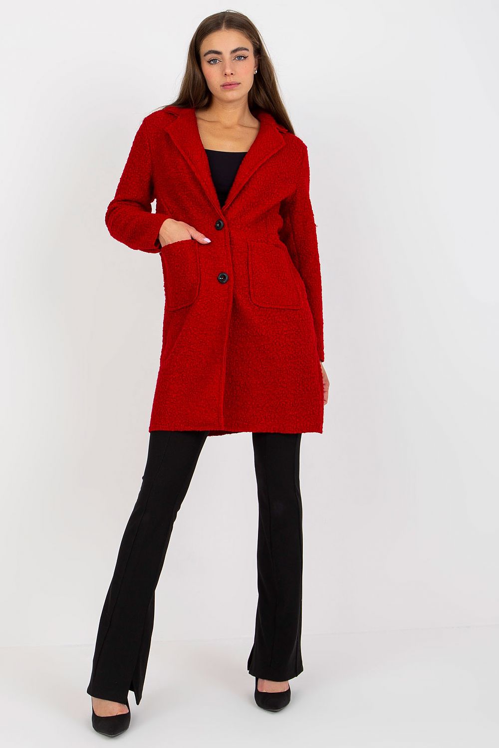   Płaszcz Damski Model TW-PL-BI-7372.18 Dark Red - Och Bella 