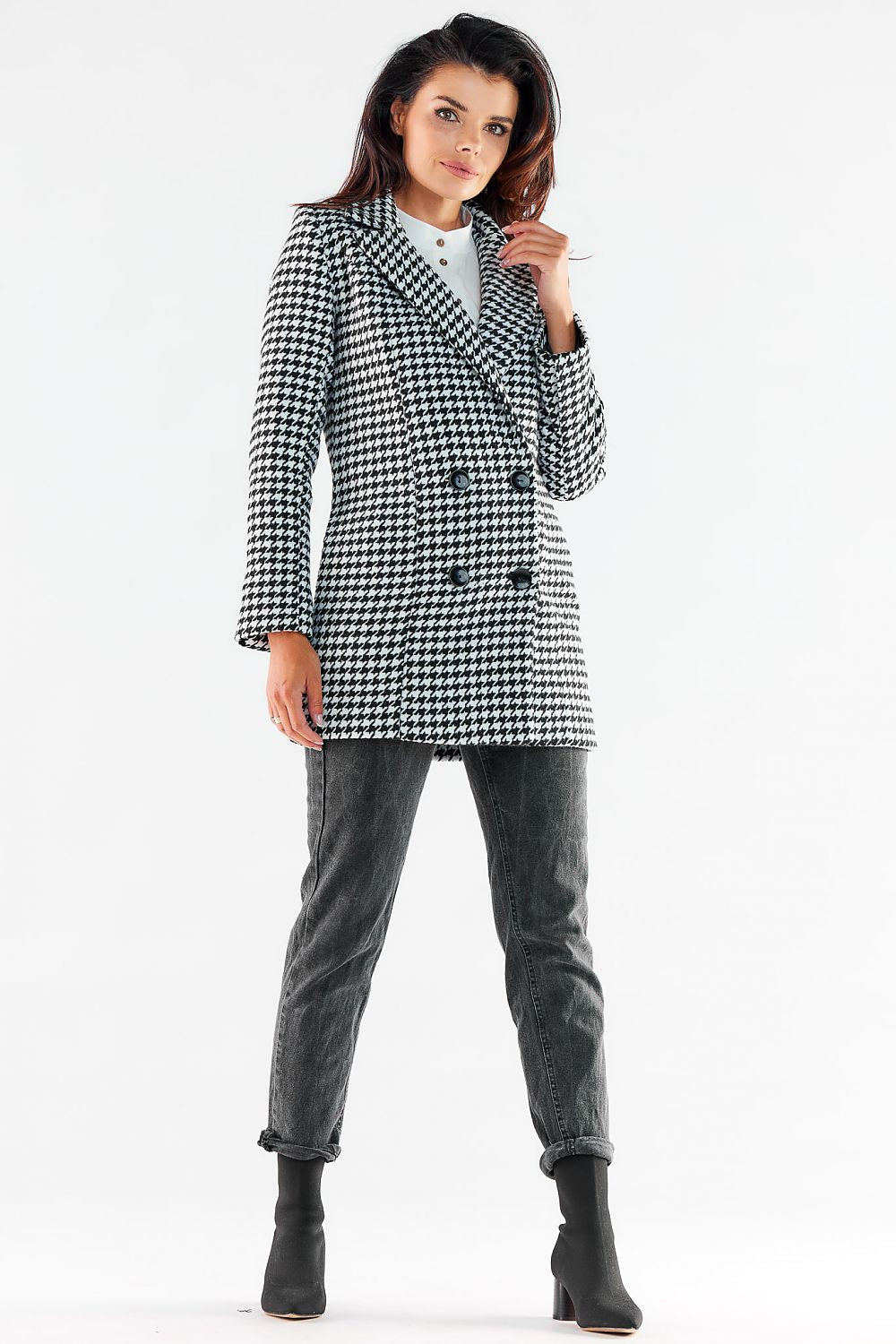   Płaszcz Damski Model A546 Houndstooth - awama 