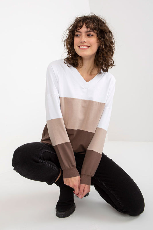   Bluza Damska Model RV-BL-8328.65P White/Brown - Rue Paris 