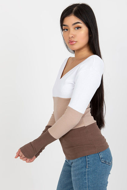   Bluzka Model RV-BZ-8429.18P White/Brown - Rue Paris 