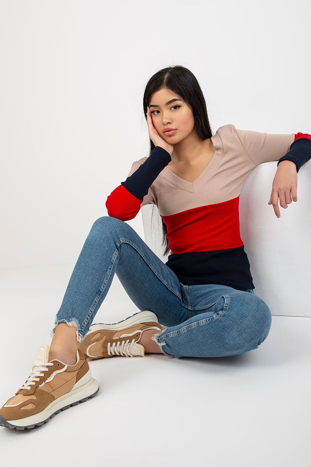   Bluzka Model RV-BZ-8429.41P Navy/Red - Rue Paris 