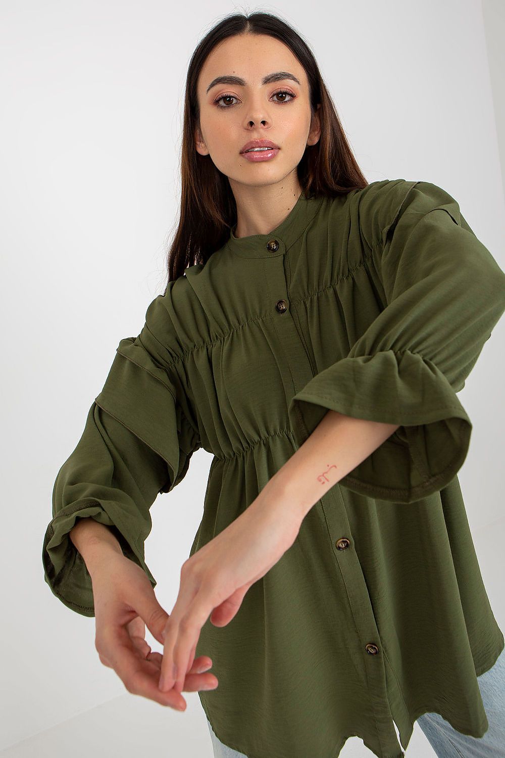   Koszula Damska Model TW-KS-BI-2021745.13X Khaki - Och Bella 