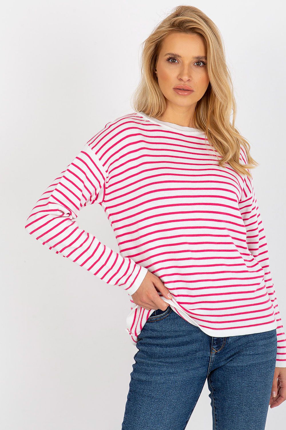   Sweter Damski Model LC-SW-6006.22 White/Pink - Rue Paris 