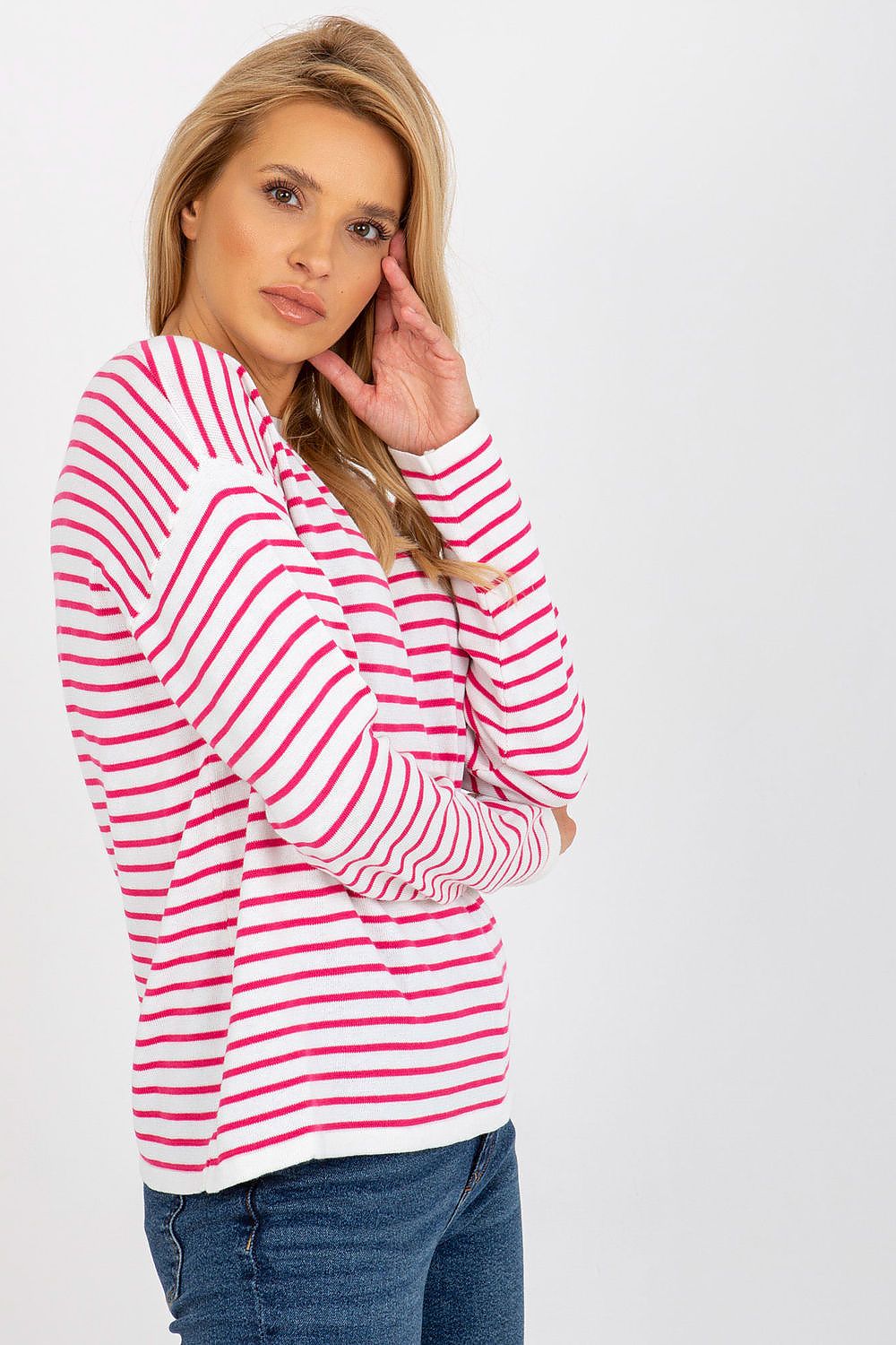   Sweter Damski Model LC-SW-6006.22 White/Pink - Rue Paris 