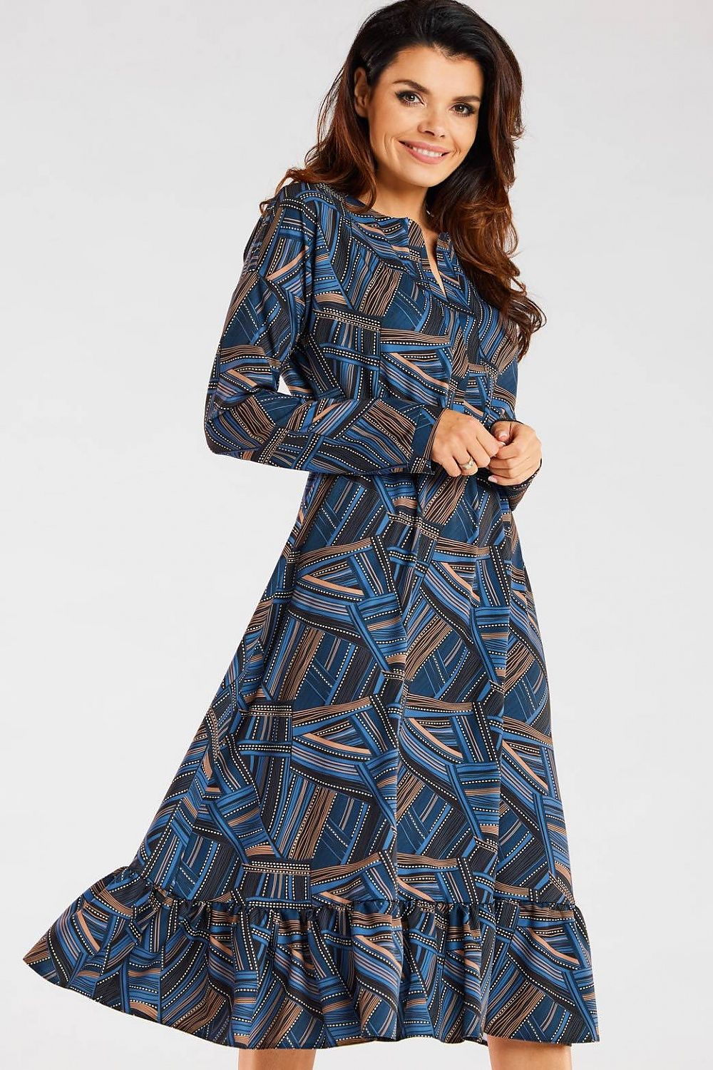  Sukienka Model A468 Navy/Brown Pattern - awama 