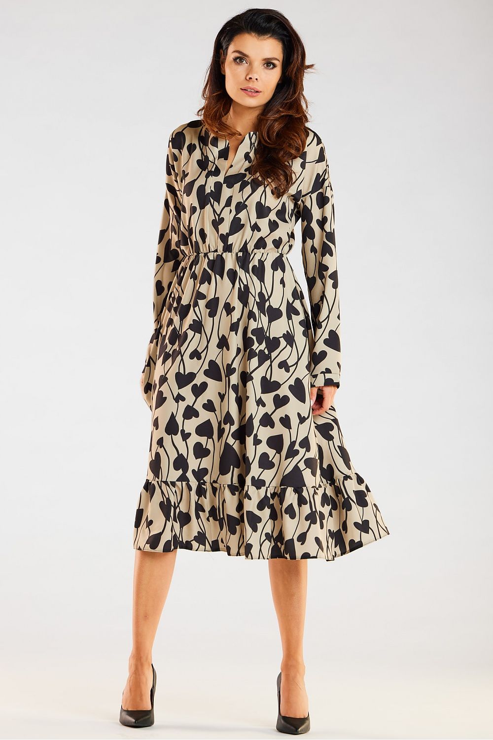  Sukienka Model A468 Beige/Black Hearts - awama 