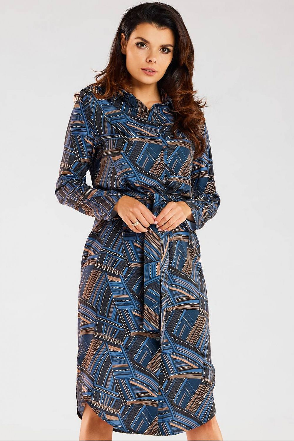  Sukienka Model A465 Navy/Brown Pattern - awama 