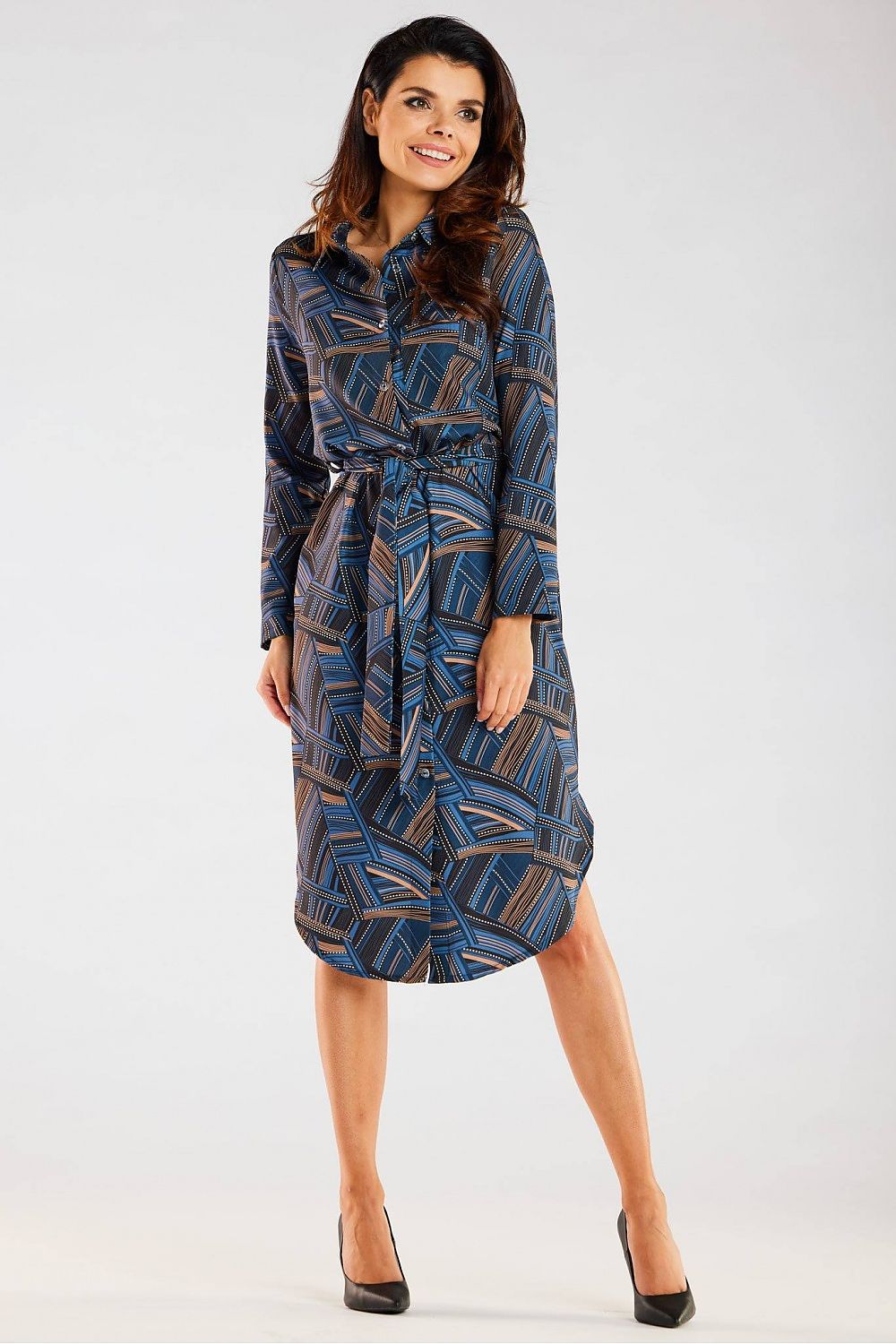  Sukienka Model A465 Navy/Brown Pattern - awama 