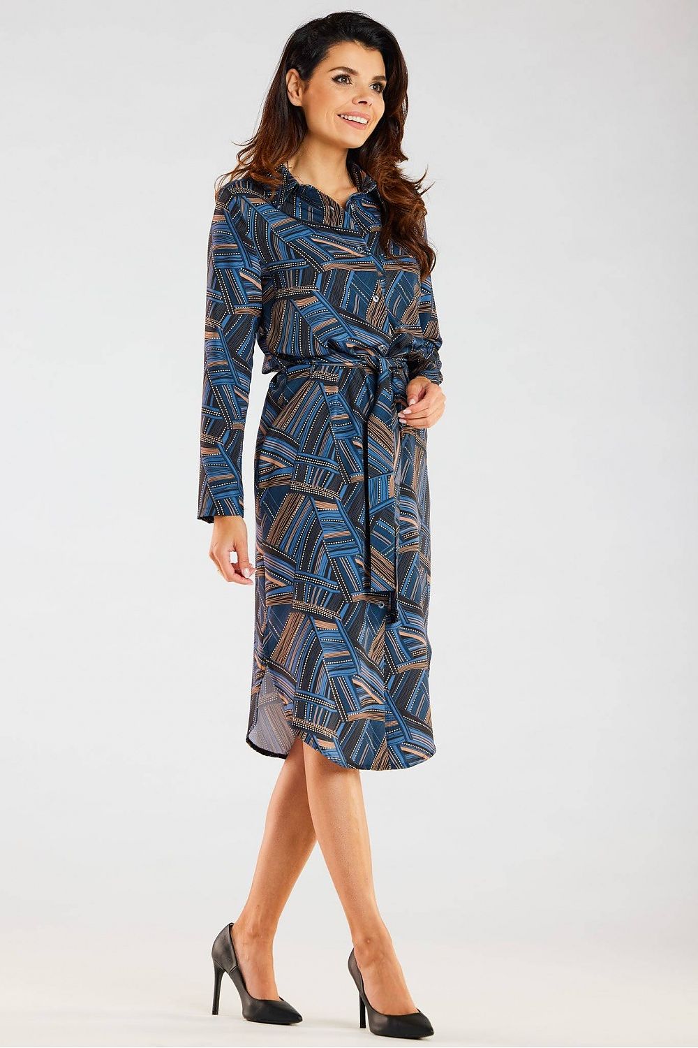  Sukienka Model A465 Navy/Brown Pattern - awama 