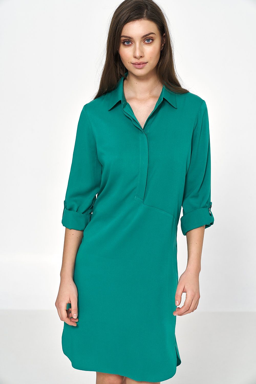  Sukienka Zielona sukienka oversize z podwijanym rękawem S226 Green - Nife 