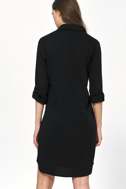  Sukienka Czarna sukienka oversize z podwijanym rękawem S226 Black - Nife 