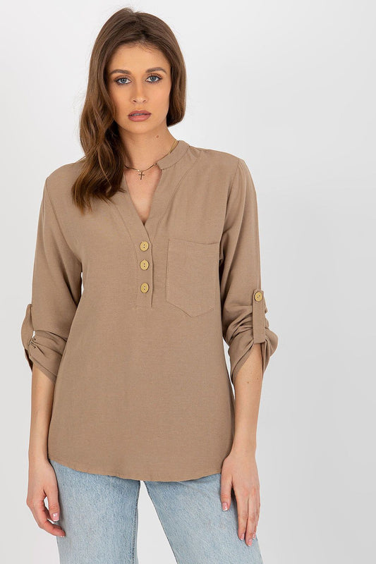   Bluzka Model WN-KS-VE51.11X Dark Beige - Rue Paris 