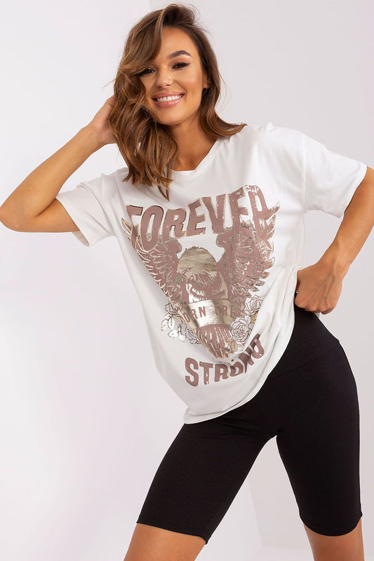   T-shirt Damski Model TW-TS-OB057.50 Ecru - Och Bella 