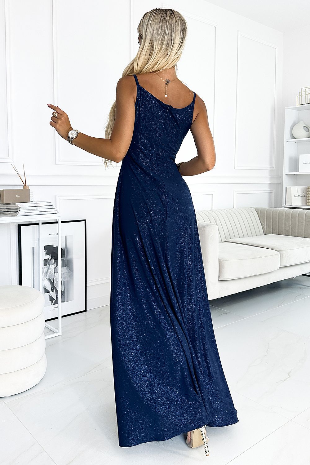  Sukienka Model Chiara 299-10 Navy Brokat - Numoco 