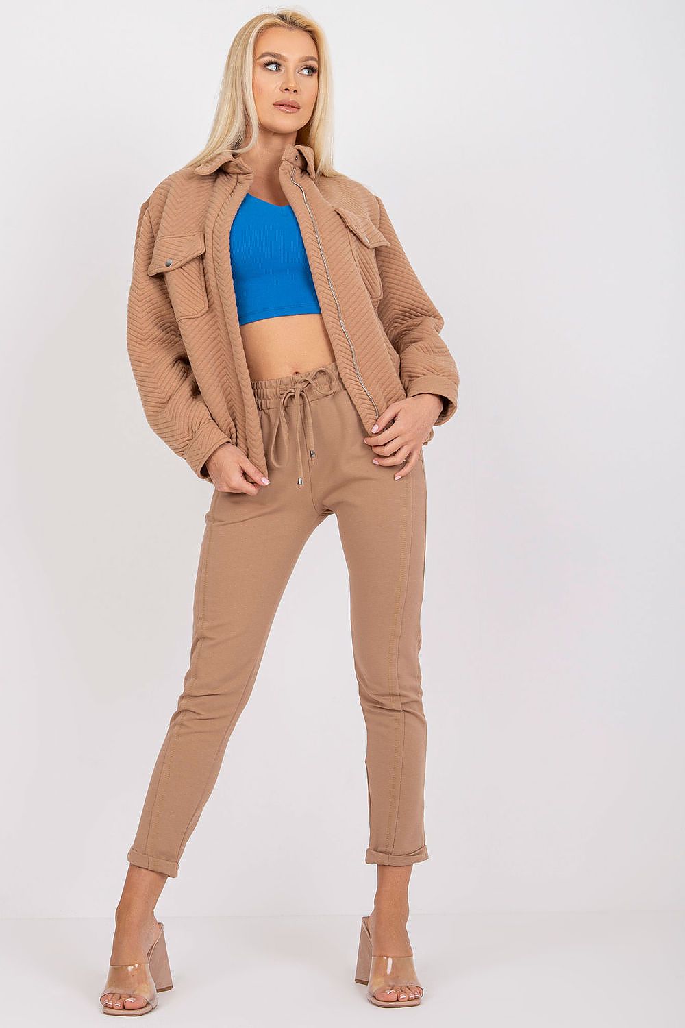   Kurtka Damska Model RV-KR-007.95P Camel - Rue Paris 