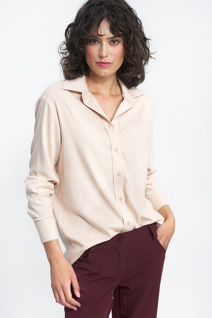   Beżowa wiskozowa koszula K73 Beige - Nife 