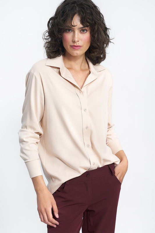   Beżowa wiskozowa koszula K73 Beige - Nife 