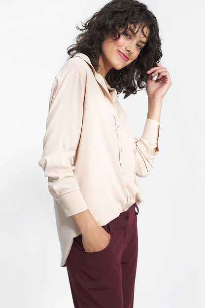   Beżowa wiskozowa koszula K73 Beige - Nife 