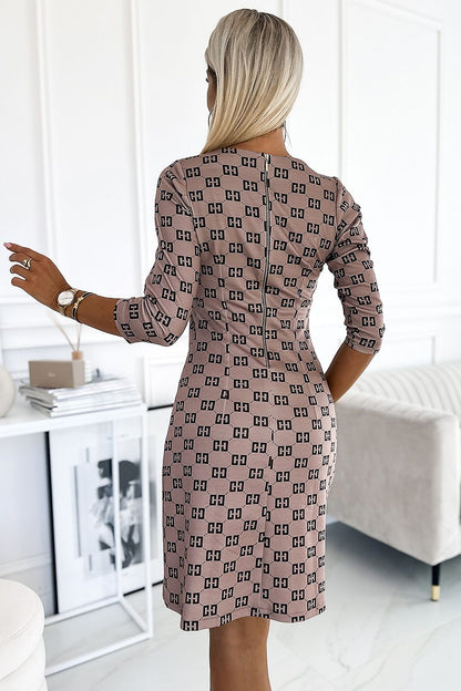  Sukienka Model Mary 420-3 Beige/Black Wzór - Numoco 